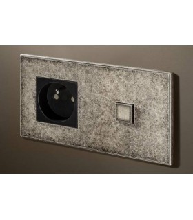 Выключатель однокнопочный с розеткой в сборе (в двойной рамке) Lithoss Select, Tin antique Ni310A19