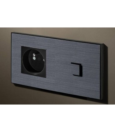 Выключатель однокнопочный с розеткой в сборе (в двойной рамке) Lithoss Select, Gunpowder black Ni310A03