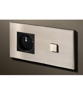 Выключатель однокнопочный с розеткой в сборе (в двойной рамке) Lithoss Select, Nickel NF310A09