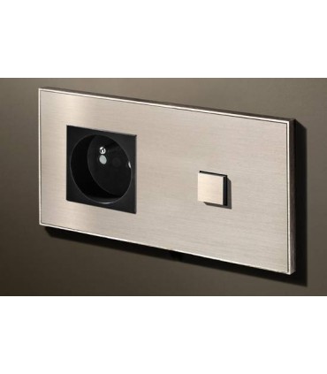 Выключатель однокнопочный с розеткой в сборе (в двойной рамке) Lithoss Select, Nickel NF310A09