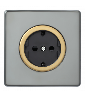 Розетка одиночная 16А, Varilight Varigrid, Brushed Steel/Brass Black Z1EG5FSB