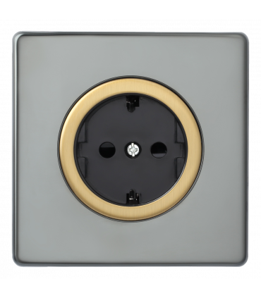 Розетка одиночная 16А, Varilight Varigrid, Brushed Steel/Brass Black Z1EG5FSB