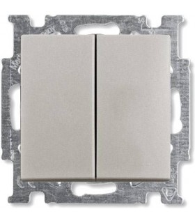 Переключатель двухклавишный﻿ проходной (с 2-х мест)﻿ ABB Basic 55, шампань/металлик 1012-0-2171