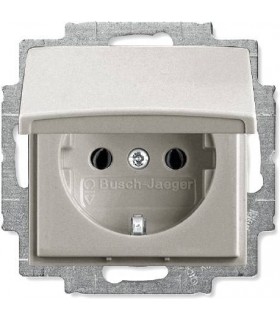 Розетка с заземлением с крышкой ABB Basic 55, шампань/металлик 2018-0-1498