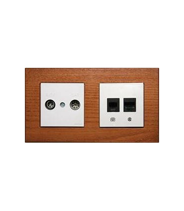 Розетка R/TV и SAT + розетка RJ 12 и RJ 45 Fontini F-37 рамка дерево вишня 37802022
