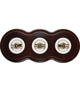 Поворотный выключатель Fontini Venezia Toscana 3-ая рамка орех, накладка белый-золото 38803202