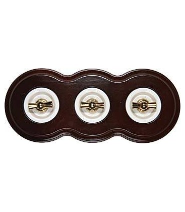 Поворотный выключатель Fontini Venezia Toscana 3-ая рамка орех, накладка белый-золото 38803202