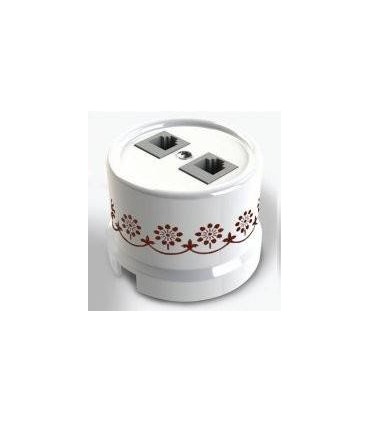 Телеф.роз,6 конт+копм.роз.RJ45,8 конт.6 кат Fontini Garby фарфор с коричневым рисунком 30708132