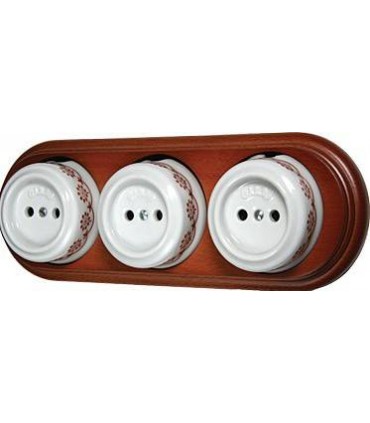 3-ая розетка Fontini Garby фарфор с коричневым рисунком,рамка мед 30803192