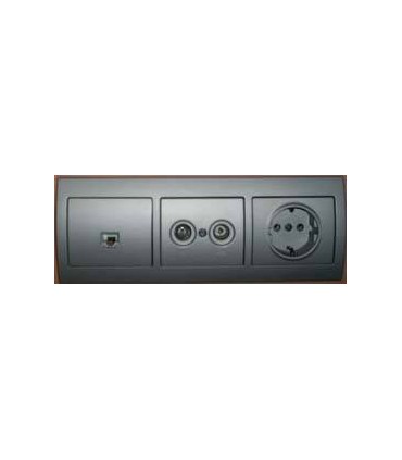 Розетка с з/к,TV и RJ 45 BJC Iris алюминий 18003-MA
