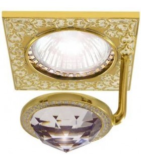 Квадратный точечный светильник с крупным кристаллом FEDE SAN SEBASTIAN CRYSTAL DE LUXE золото с белой патиной FD1033CLOP