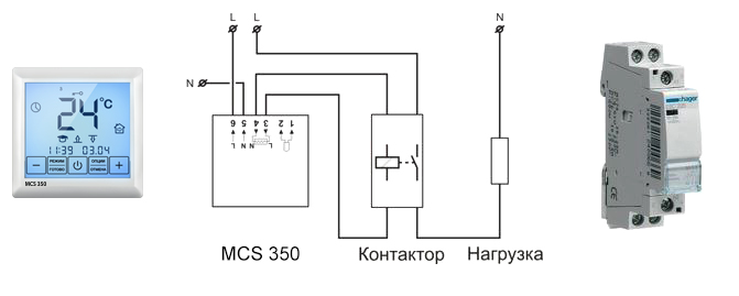 Схема подключения терморегулятора к обогревателю через пускатель